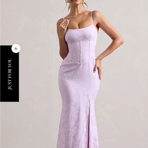 COPY - Club L London LILAC LACE CORSET SPLIT MAXI DRESS